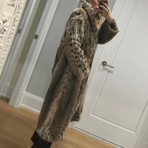 RARE Long Lynx Fur Leopard Print Coat - Picture 7 of 8